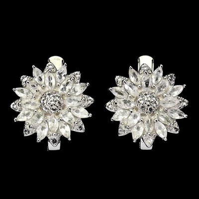 Pendientes de plata de ley 925 marquesa zafiro blanco ceilán piedras preciosas joyería Foto 1 de 4