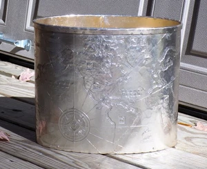 Vintage Arthur Armour Hammered Aluminum Mariners World Map Trash Can Wastebasket - Picture 1 of 13