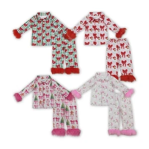 Conjunto de pijama de manga larga con piel de Navidad de abajo hacia arriba para niñas pequeñas - Imagen 1 de 9
