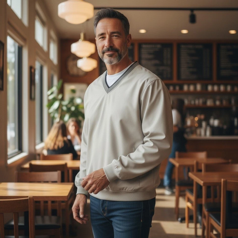 Chaqueta de golf Ashworth para hombre verde cuello en V pulóver L manga larga sistemas meteorológicos Foto 1 de 4