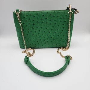 KLUTCH grün Straußenmuster Kunstleder Schultertasche Tasche Handtasche Medium Gold Hardwar - Bild 1 von 24