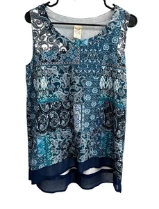 Faded Glory ärmellose Bluse mit Patchwork-Print Gr. L - Bild 1 von 8