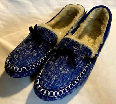 Zapatillas de mocasín de punto azul con suela SoHo imitación sherpa forradas cómodos zapatos interiores 7 Foto 1 de 4