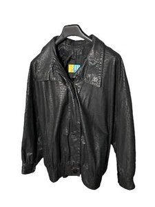 G-III 3 Vintage 80s Womens L Black Zip-Up Distressed Leather Bomber Moto Jacket  - Picture 1 of 9