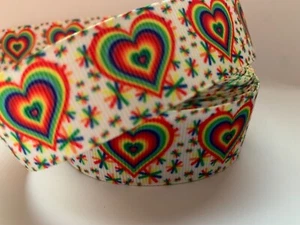 Grosgrain Rainbow Heart Colourful Ribbon 25mm 1" - Picture 1 of 1