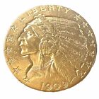 Au 1909 D Gold United States $5 Dollar Indian Head Half Eagle Coin Low Survival