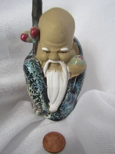 Vintage Chinese Wan Jiang Mudman Figurine Immortal of Longevity 4.2"Tall Ceramic - Picture 1 of 6