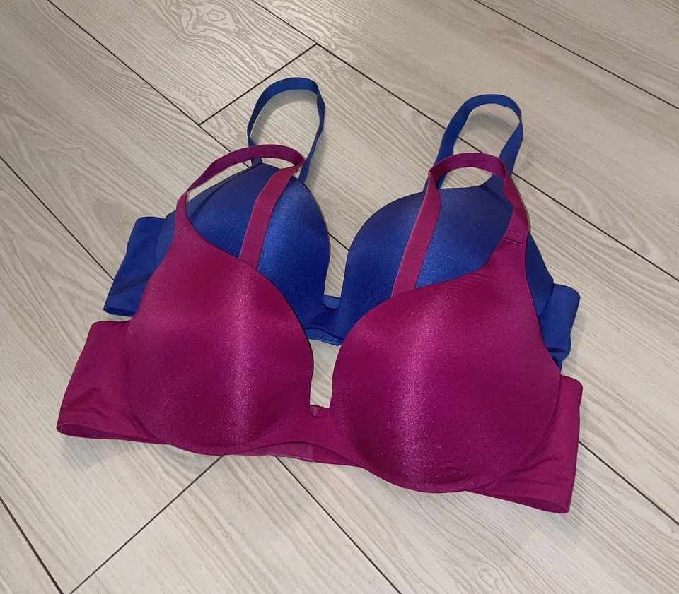 2 Wacoal 108003 Europe Intuition Push Up Bras Padded UW Womens 36B Pink Blue - Image 1 of 4