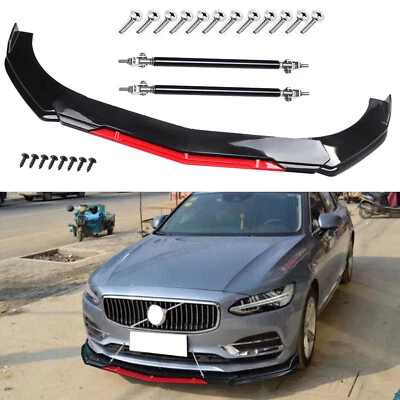 Front Bumper Lip Splitter Red + Strut Rods For Volvo S40 S60 S80 2006-2018 - Imagem 1 de 4