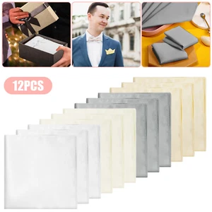 12Pcs Solid Satin Men Handkerchiefs Hanky Pocket Square Hankies Lot Set Vintage - Picture 1 of 7