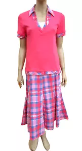 Cotton Traders - Womens Outfit size 10/12 Pink Mix Short Sleeved Top/ Midi Skirt - Picture 1 of 9