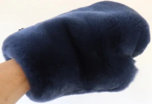 Pelz Handschuh Rex Wellness Fell Massage Streichel Chinchilla Touch Kanin Blau - Picture 1 of 5