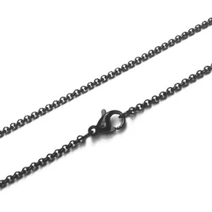 2 mm Acero Inoxidable Negro Cadena Rolo Eslabón Redondo Langosta Broche (16 - 30 pulgadas) - Imagen 1 de 3