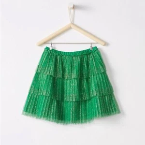 Hanna Andersson Green Mini Pleated Tiered Cocktail Tulle Shimmer Skirt Sz 130 - Picture 1 of 7