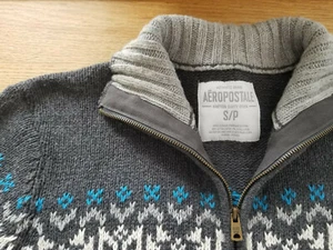 Aeropostle Womens Size S/P Sweater Pullover 1/4 Zip Gray Alpine Nordic Snow EUC - Picture 1 of 8
