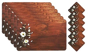 Handmade PVC Dining Table Placemat Wooden Design with PVC Tea Coasters Set Of 6 - Picture 1 of 5