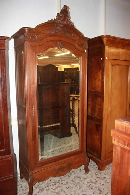 Armadio Luigi Filippo in Noce ad 1 Porta con Specchio seconda metà 1800 - Immagine 1 di 4