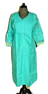 Vestido túnica encaje 38 hasta la rodilla 110 cm 3/4 brazo verde bordado hecho a mano - Imagen 1 de 11