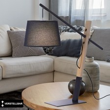 Textile table lamp height adjustable wood design living room reading lamp black