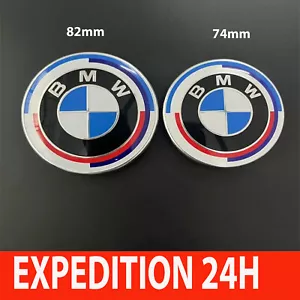 2x BMW logo badge hood 82mm + trunk 74mm emblem BMW 50th anniversary - Picture 1 of 11