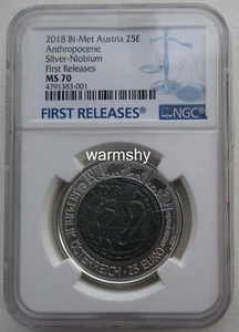 NGC MS70 Austria 2018 Anthropocene Silver Niobium Silver 25 Euro Bi-Met Coin COA - Picture 1 of 9