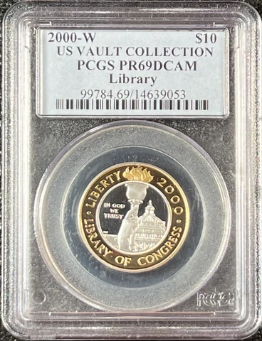 2000-W $10 Library of Congress PR69DCAM Proof Gold & Platinum Bi-Metallic Cover