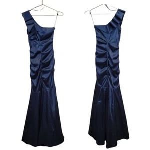 Bee Darlin | One Shoulder Mermaid Ruffle Evening Prom Dress Blue Size 4 - Picture 1 of 12