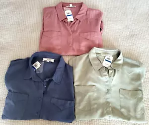 Long Sleeve Button-Up Shirts Womens XL Lot of 3 Mauve Olive Blue Hippie Rose NEW - Picture 1 of 17