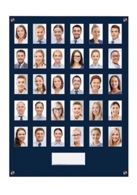 GET ACRYLIC PHOTO FRAMES Dark Blue 30 Pocket Image Staff, Student, Employee Display Board With Header.