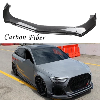 For Audi A3 Quattro/RS3/S3 Front Bumper Lip Spoiler Splitter Carbon Fiber Look - Image 1 of 4