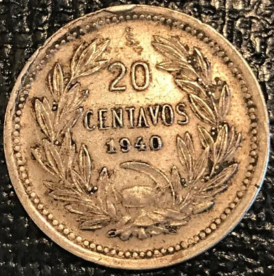 VF  DETAILS 1940 SO CHILE 20 CENTAVOS COIN-DEFIANT CONDOR ON ROCK-MAY188 - Image 1 of 2