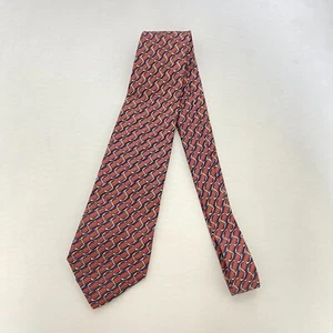 #5947 HERMES Red Navy Blue Beoge Swirls Mens Necktie Tie - Picture 1 of 6