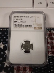 NGC Certified Half Reale 1665-1752 1/2R SEA Salvaged Good Luck LOT #475 - Picture 1 of 2