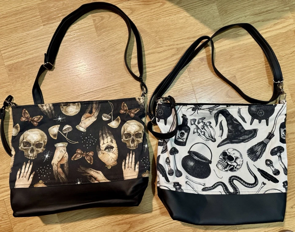 2 Crossbody Bags Goth Witch Occult Purse Black White Halloween - Image 1 of 1