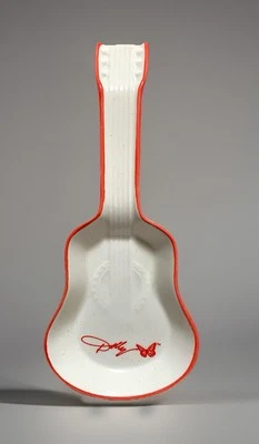 NEW Dolly Parton Guitar Shaped White w/Red Trim 10in Ceramic Spoon Rest - Image 1 of 4