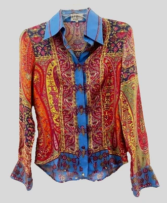 Made in Italy:  ETRO Milano Silk Colorful Top, Size 40 (US 4) - Image 1 of 4