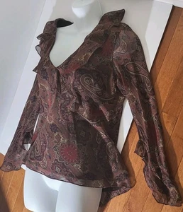 Lauren Ralph Lauren Silk Blouse Womens Size 14 Long Sleeves Ruffle Front Office - Picture 1 of 7