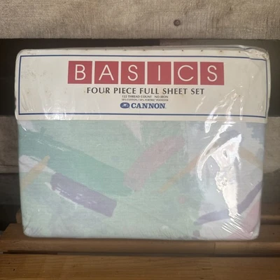 Vintage Cannon Basics Four Piece Full Sheet Set Soft Strokes Pastels 122 Thread - Image 1 of 4