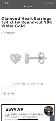 Pendientes Corazón Diamante 1/4 ct dos Corte Redondo Oro Blanco 10K Pendientes Corazón. Foto 1 de 4