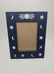 Vtg 90s Elsa L. Metal Celestial Cut Out Photo Frame 3.5" Navy Blue Whimsigoth - Picture 1 of 8
