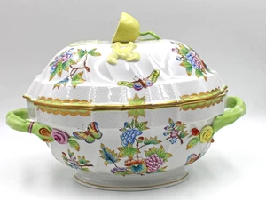 Herend Porcelain Queen Victoria 2 Quart Oval Soup Tureen & Lid Lemon Finial 1014 - Picture 1 of 9