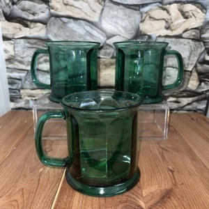 3 Culver grüne Glas Tassen MCM facettierter ausgestellter Rand Smaragd Vintage Made in USA - Bild 1 von 8