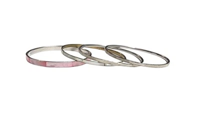 Pink & White Abalone MOP Shell Inlay Bangle Bracelets Lot of 4 Retro Costume GUC - Image 1 of 4
