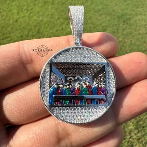 Moissanite Last Supper Pendant Iced Out 1.6 CTW VVS Passes Testers + Steel Cuban - Picture 1 of 8