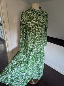 Zara Green Geo Floral Print Midi Maxi Cotton Summer Shirt Dress, Medium, VGC - Picture 1 of 13
