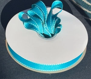 Cinta de coser de grosgrain 100 yardas turquesa/blanco puntada de silla de montar guiones 1" de ancho - Imagen 1 de 4