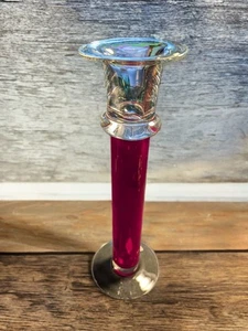 Crate& Barrel Pomegranate Hand blown~Red/Clear 11.5" Tall Candlestick Poland - Picture 1 of 4