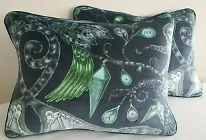 Emma J Shipley EXTINCT NAVY VELVET Cushion, polyester pad, 45CM X 34CM approx - Picture 1 of 5