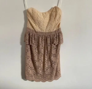 Whistles Bandeau Silk Lace Peplum Dress Cream Beige Corset Clasp Formal UK 12 - Picture 1 of 5