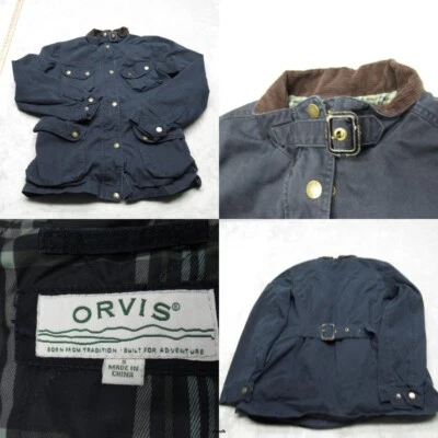Chaqueta de Campo Orvis Mujer Pequeña Azul Marino Tareas Algodón Encerado Hebilla Cuello Carga De Colección Foto 1 de 4